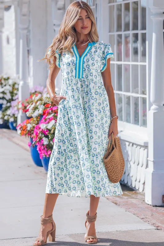 Threaded Pear Clementine Flutter Sleeve Long Dress made by Threaded Pear