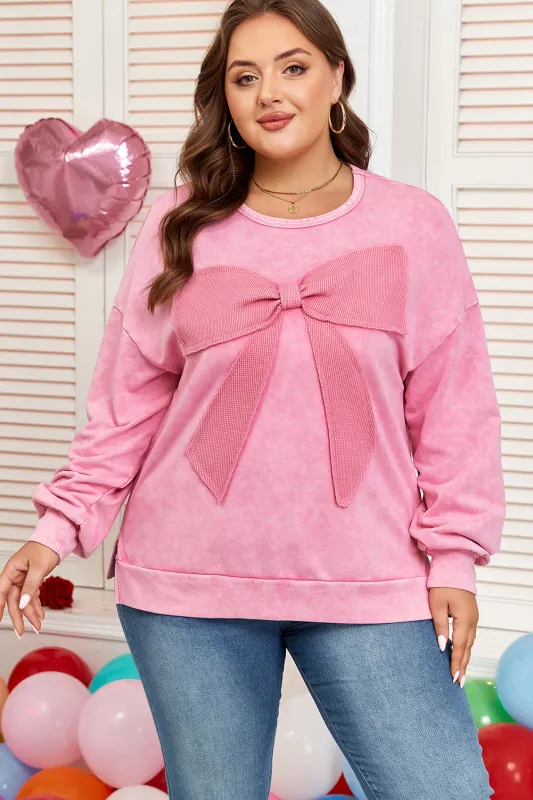 Threaded Pear Bonbon Waffle Bowknot Patchwork Graphic Mineral Wash Plus Size Sweatshirt made by Threaded Pear