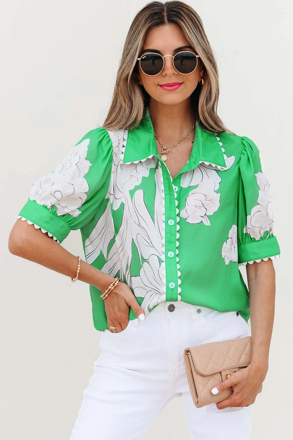 Threaded Pear Celina Floral Ric Rac Edge Sleeve Blouse sold by Zulily