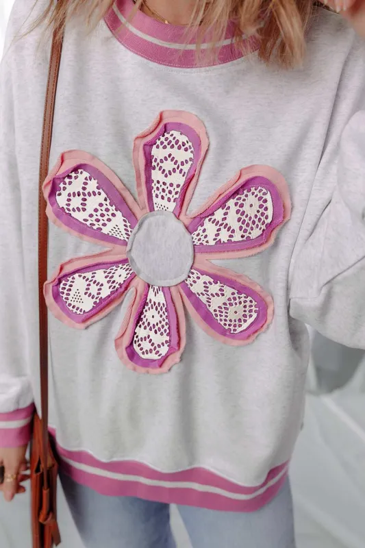 Threaded Pear Caroline Flower Crew Neck Sweatshirt made by Threaded Pear