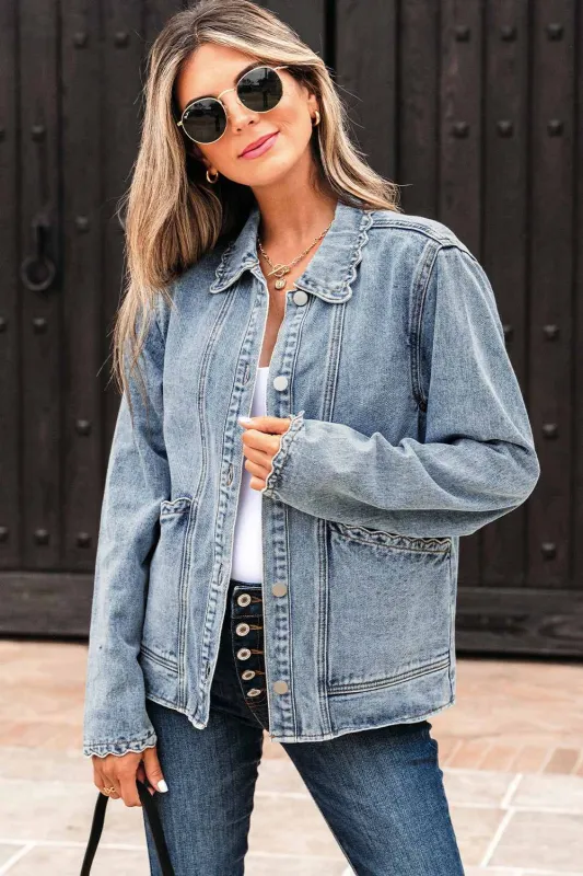 Threaded Pear Brooklyn Scallop Trim Button Up Denim Jacket made by Threaded Pear