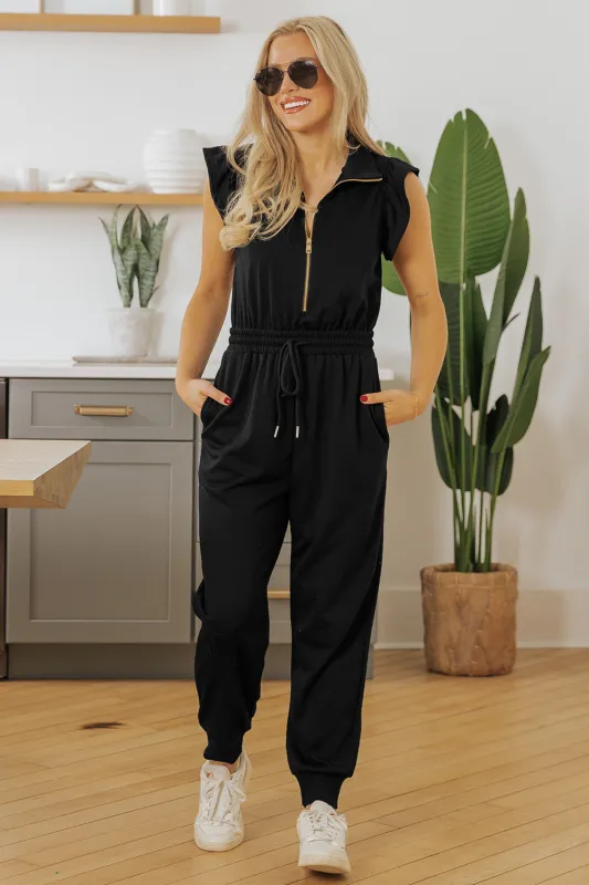 Threaded Pear Azariah Drawstring Elastic Waistband Jumpsuit made by Threaded Pear
