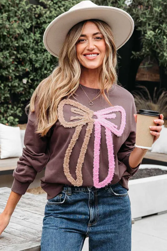 Threaded Pear Callie Terry Bow Pattern Drop Shoulder Sweatshirt made by Threaded Pear