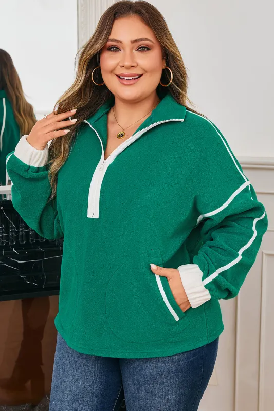 Threaded Pear Ava Contrast Trim Fleece Plus Sweatshirt made by Threaded Pear