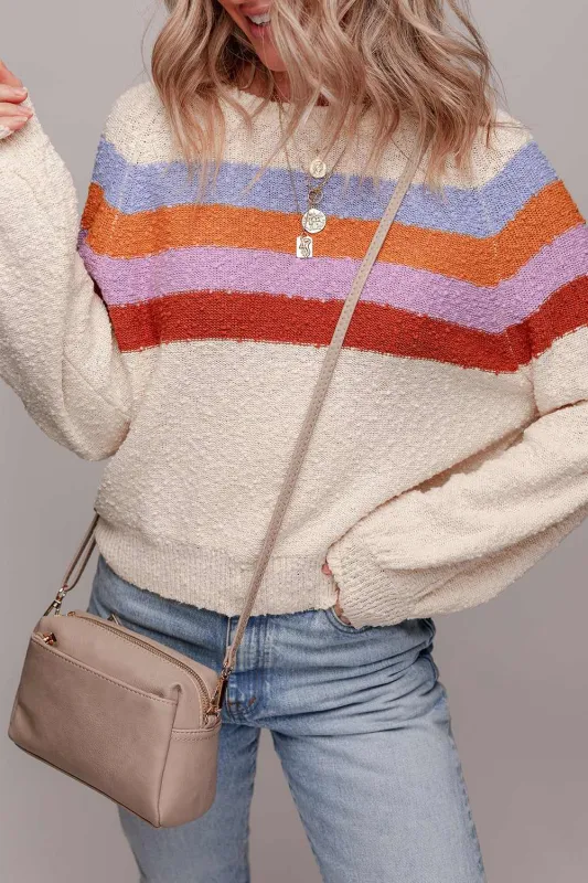 Threaded Pear Ayla Striped Color Block Loose Sleeve Chic Sweater made by Threaded Pear