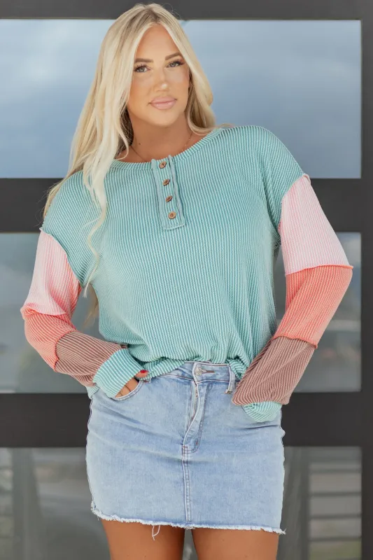 Threaded Pear Aria Knit Colorblock Henley Top made by Threaded Pear