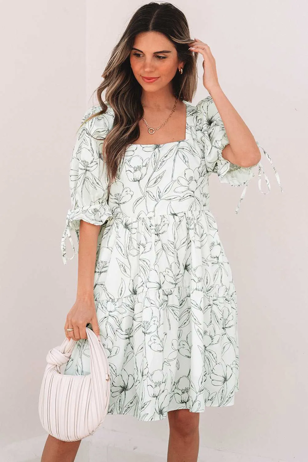 Threaded Pear Ariya Floral Shirred Back Puff Sleeve Dress sold by Zulily