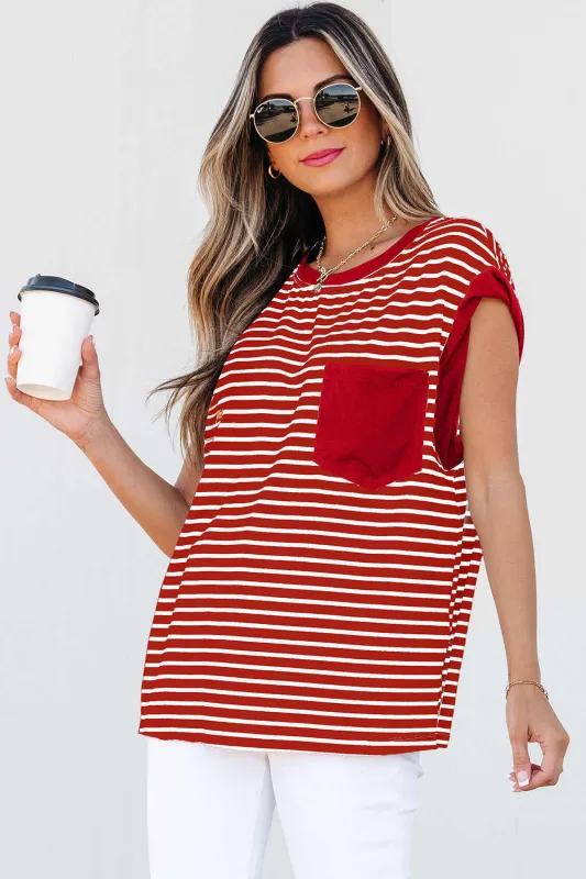 Threaded Pear Annika Stripe Round Neck Tank Top made by Threaded Pear