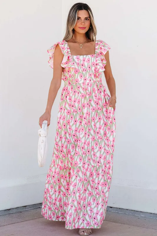 Threaded Pear Angelica Floral Ruffled Strap Maxi Dress made by Threaded Pear