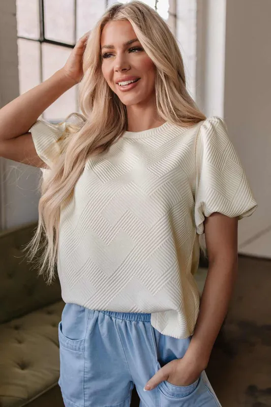 Threaded Pear Aliya Textured Puff Sleeve Top made by Threaded Pear