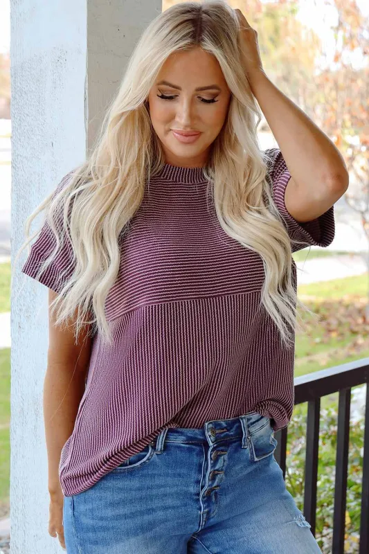 Threaded Pear Alessandra Plain Corded Knit Mock Neck T Shirt made by Threaded Pear