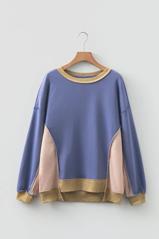 Threaded Pear Alaina Waffle Patchwork Oversize Sweatshirt made by Threaded Pear