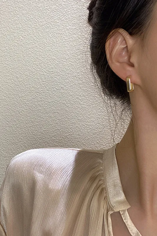 Threaded Pear Gold Square Hook Plated Alloy Stud Earrings made by Threaded Pear