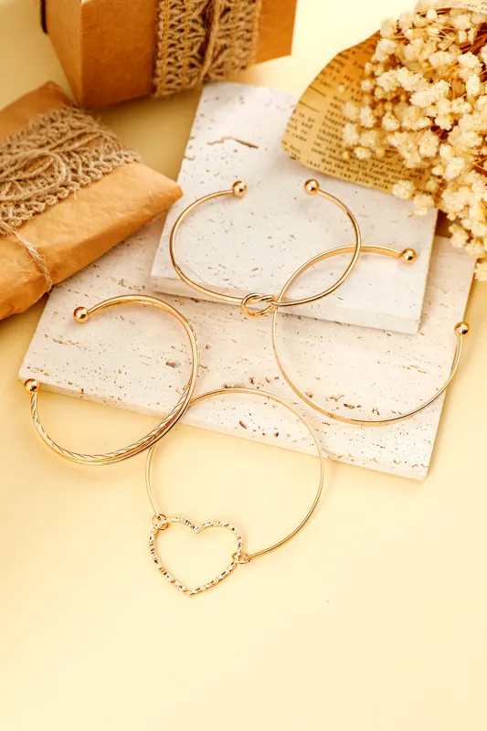 Threaded Pear Gold Heart Knot Plated Multi Layer Open Cuff Bracelet Set made by Threaded Pear