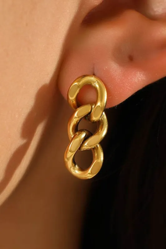 Threaded Pear Gold Chain Link Plate Alloy Drop Earrings made by Threaded Pear