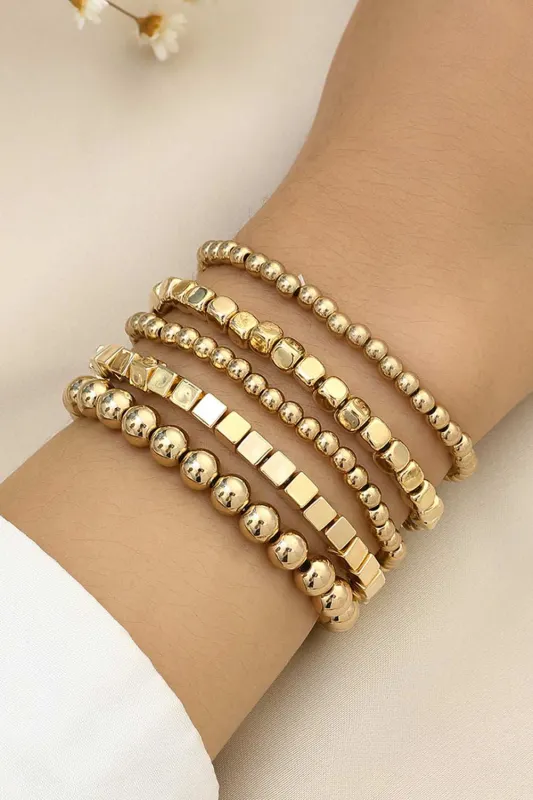 Threaded Pear Gold Cube Beaded 5 Pcs Bracelet made by Threaded Pear