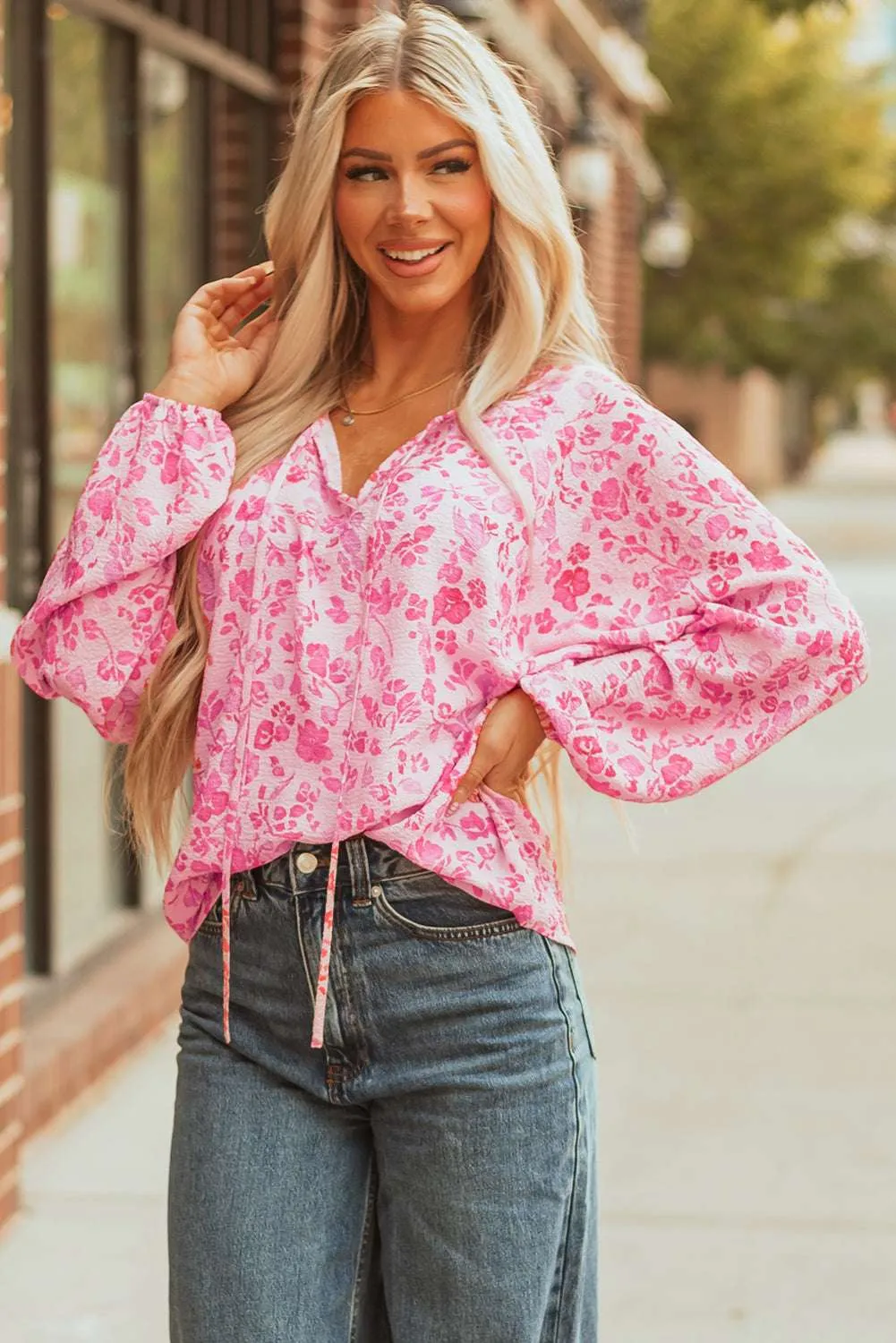 Threaded Pear Adalyn Floral Puff Sleeve Lightweight Blouse sold by Zulily
