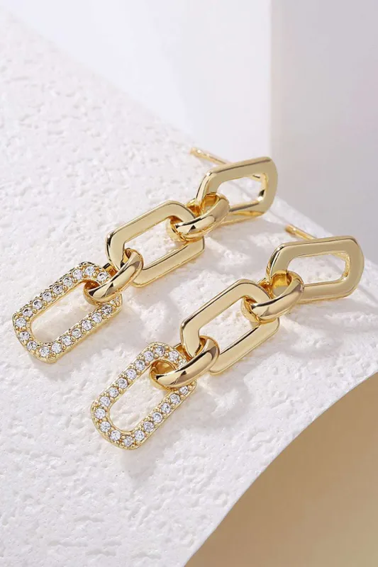 Threaded Pear Gold Chain Link Rhinestone Decor Plate Stud Earrings made by Threaded Pear