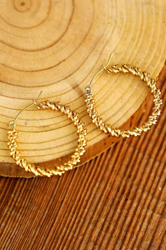 Threaded Pear Gold Vintage Textured Hoop Earrings made by Threaded Pear