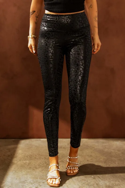 Threaded Pear Adelaide Shiny Leopard Textured Leggings made by Threaded Pear
