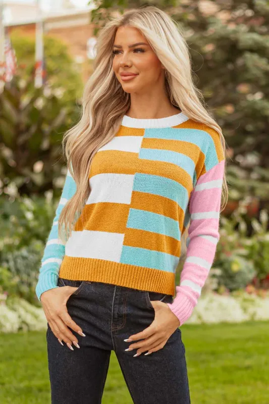 Threaded Pear Abigail Block Striped Pullover Sweater made by Threaded Pear
