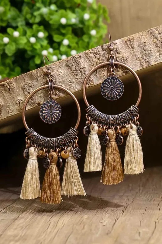 Threaded Pear Angie Boho Tasseled Dangle Earrings made by Threaded Pear