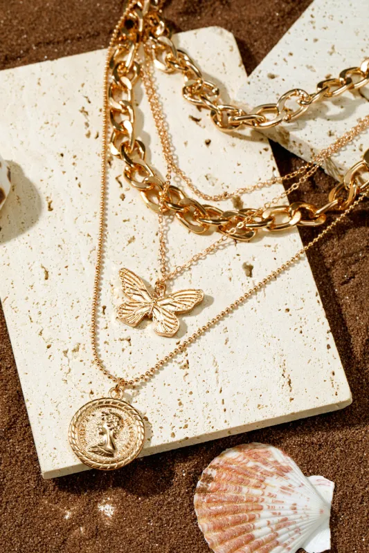 Threaded Pear Amara Multilayer Butterfly Charm Necklace made by Threaded Pear