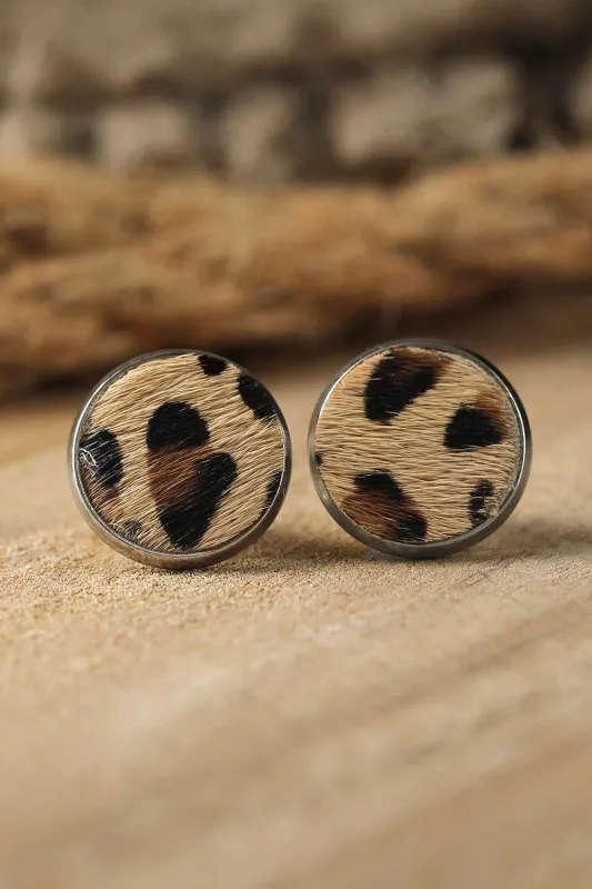 Threaded Pear Brown Leopard Studded Earrings made by Threaded Pear