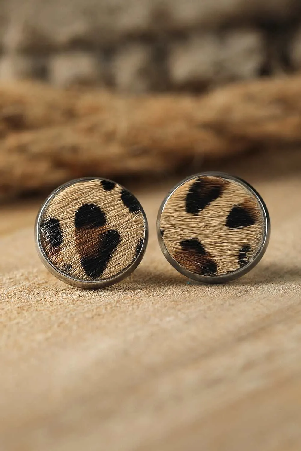Threaded Pear Brown Leopard Studded Earrings sold by Zulily