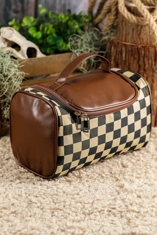 Threaded Pear Black Checkered Zipper Makeup Bag made by Threaded Pear