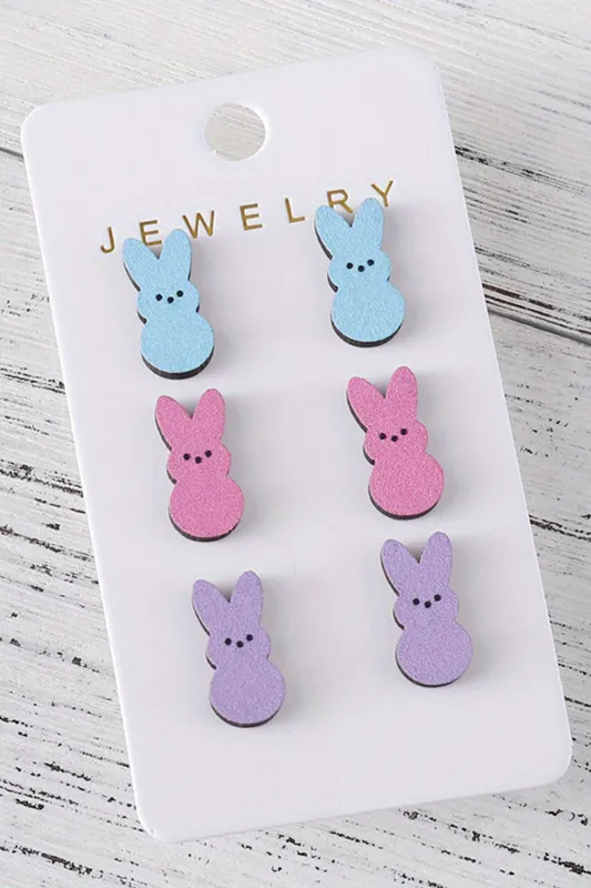 Threaded Pear Dylan Bunny Doll Wooden Earrings made by Threaded Pear