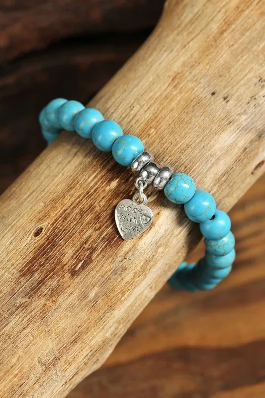 Threaded Pear Heart Pendant Turquoise Bracelet made by Threaded Pear