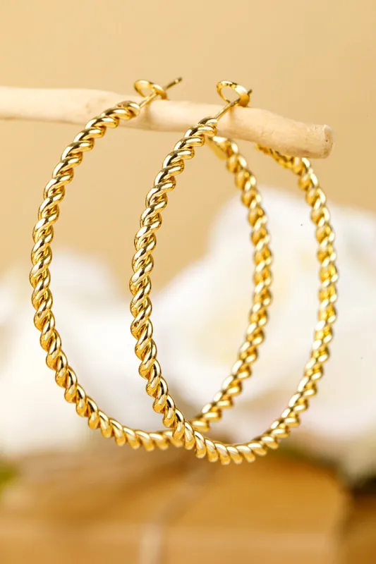 Threaded Pear Gold Twisted Large Hoop Earrings made by Threaded Pear