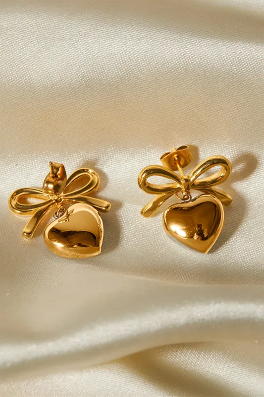 Threaded Pear Gold Heart and Bow Studded Earrings made by Threaded Pear