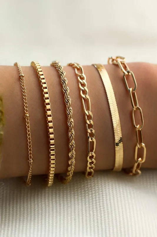 Threaded Pear Gold Multi Layered Adjustable Chain Bracelet Set made by Threaded Pear
