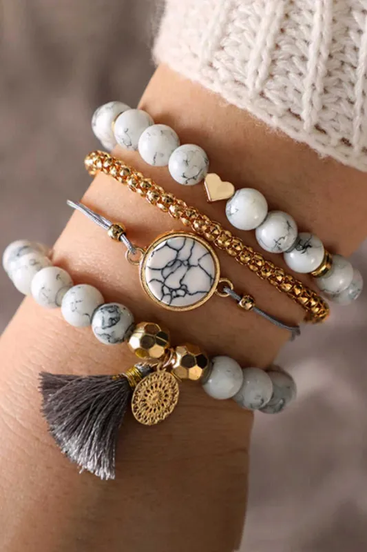 Threaded Pear Gray Marble Bracelet Set made by Threaded Pear