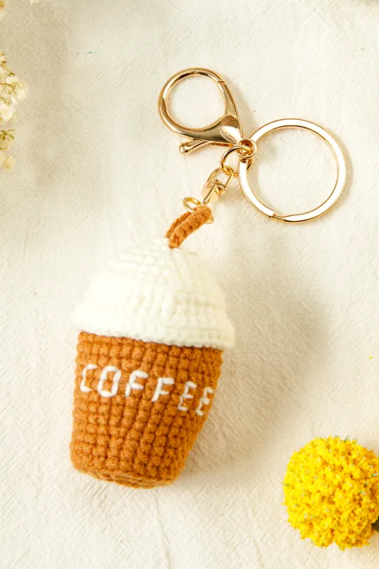 Threaded Pear Lily Crochet Coffee Pendent Keychain made by Threaded Pear