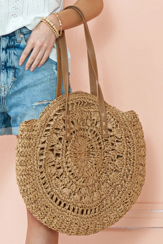 Threaded Pear Mavis Bohemian Straw Woven Round Bag made by Threaded Pear