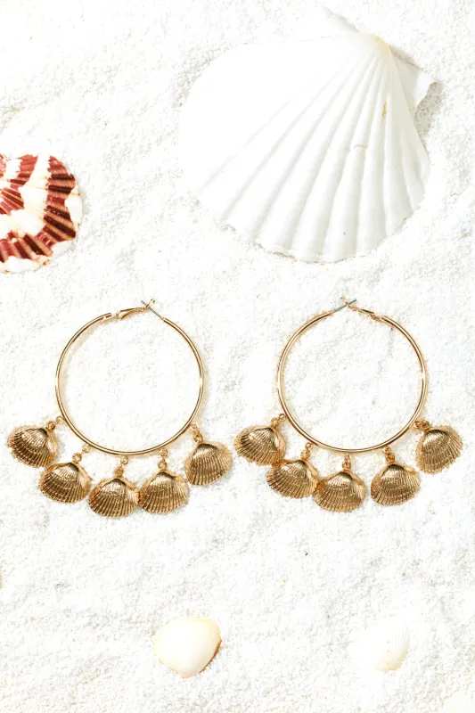 Threaded Pear Lyra Vacation Shell Hoop Earrings made by Threaded Pear