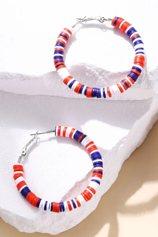 Threaded Pear Patriotic Multicolored Bead Hoop Earrings made by Threaded Pear