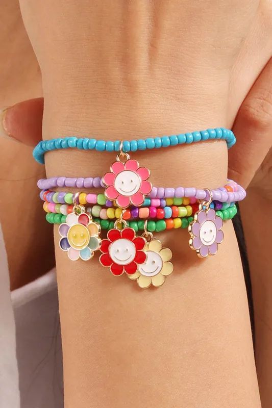 Threaded Pear Smiley Flower Beaded Bracelet made by Threaded Pear