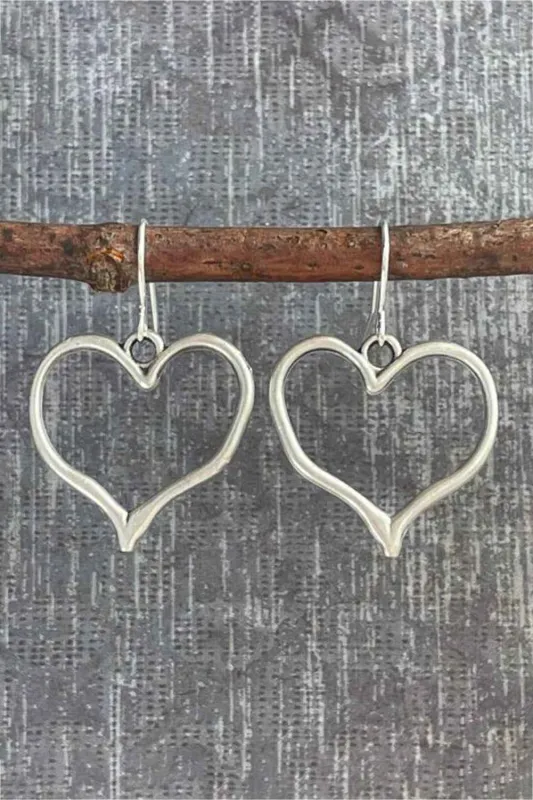 Threaded Pear Silvery Heart Shape Hook Drop Earrings made by Threaded Pear