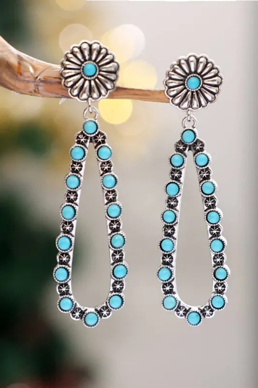 Threaded Pear Silver Flower Turquoise Western Fashion Earrings made by Threaded Pear