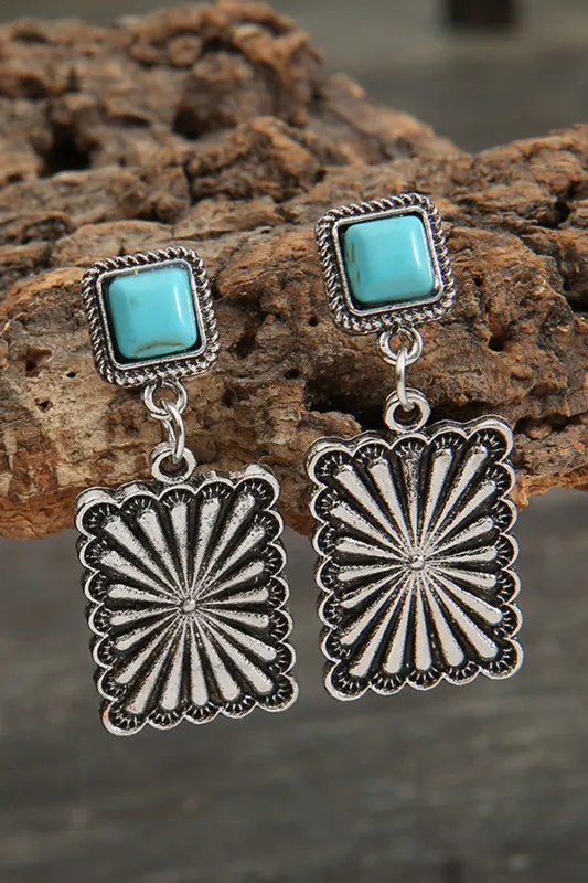 Threaded Pear Silvery Retro Western Geometric Turquoise Stud Earrings made by Threaded Pear