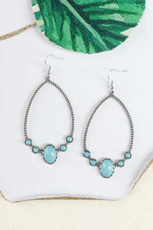 Threaded Pear Silver Western Turquoise Water Drop Hook Earrings made by Threaded Pear