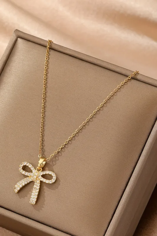 Threaded Pear Romy Rhinestone Bowknot Pendant Necklace made by Threaded Pear