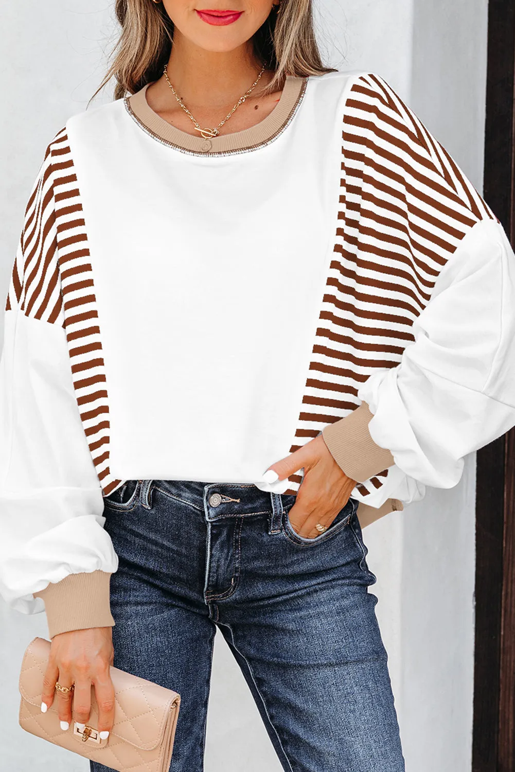 Threaded Pear Zyla Contrast Stitching Oversize Sweatshirt sold by Zulily