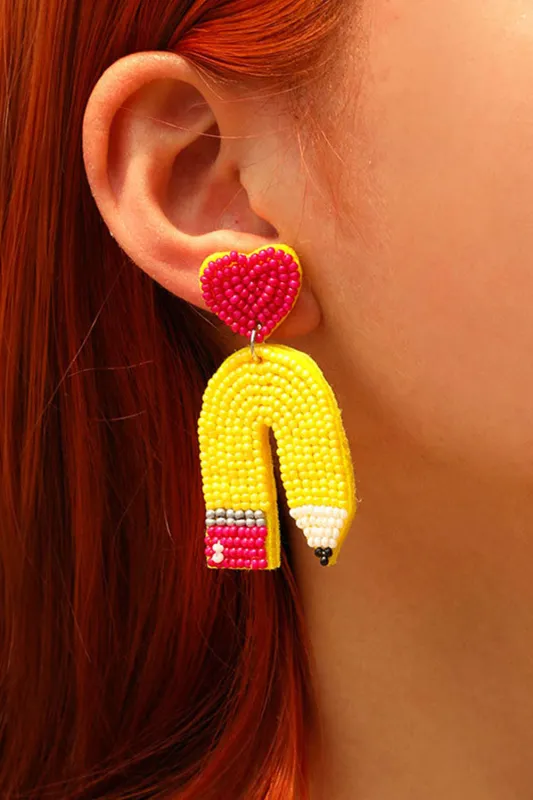 Threaded Pear Yellow Heart Pencil Earrings made by Threaded Pear