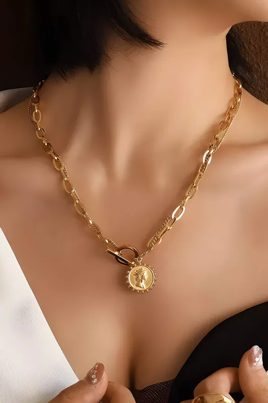 Threaded Pear Vintage Coin Pendant Chain Necklace made by Threaded Pear