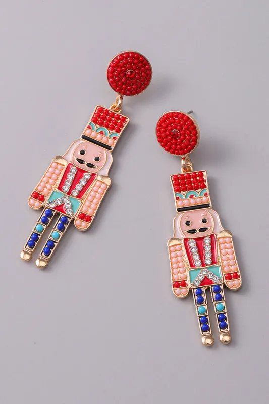Threaded Pear Tiana Beaded Christmas Nutcracker Earrings made by Threaded Pear